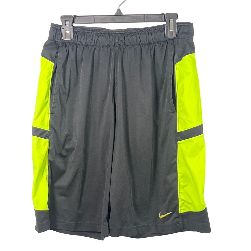 Nike Mens Black Neon Green Sporty Athletic Basketball Shorts Medium‎ Loungewear